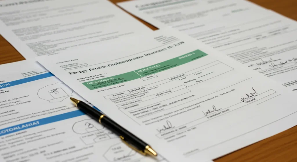 Papers and Documents spread across a table ready to be signed
